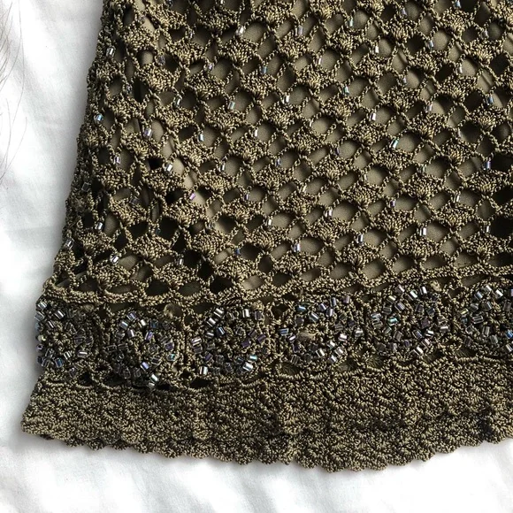 Le Chateau Green Beaded Crochet Halter Top - Picture 2 of 7